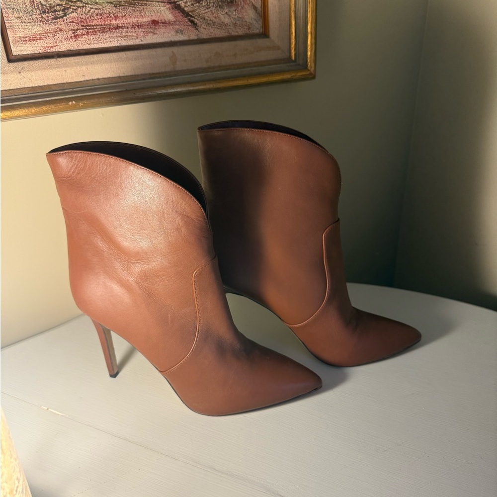 Nine West Brown Pointed-Toe Stiletto Ankle Boots